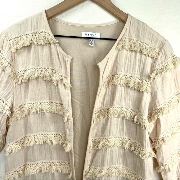 HARLYN by Anthro Boho Duster Jacket Cream Size M Bohemian Festival Lace Fringe - Picture 2 of 11